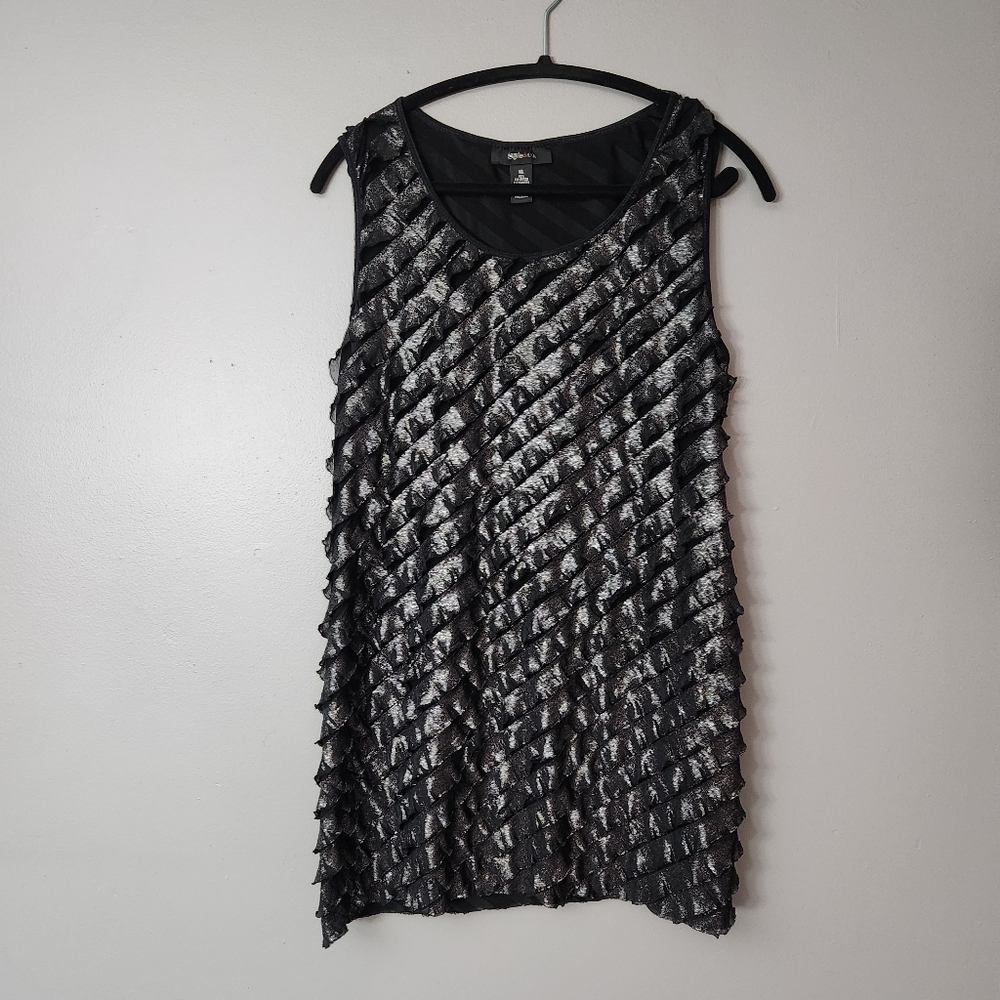 Style & Co black silver shiny shimmer ruffle tank top size XL lightweight